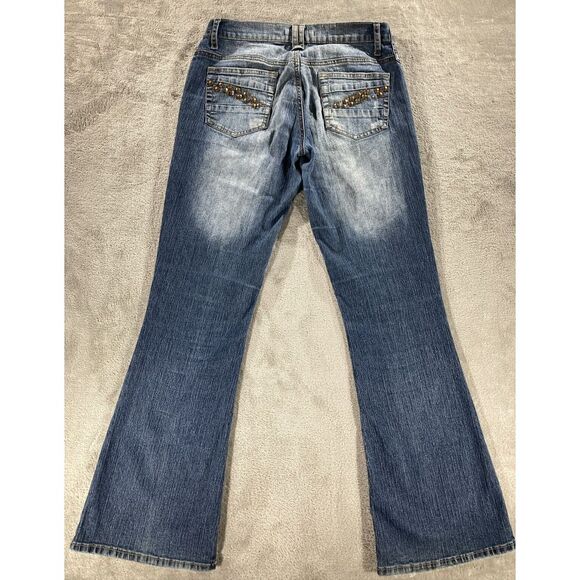 Vanilla Star Jeans Women's Size 7 Embellished Flare Leg Blue Denim Stretch - Picture 2 of 16
